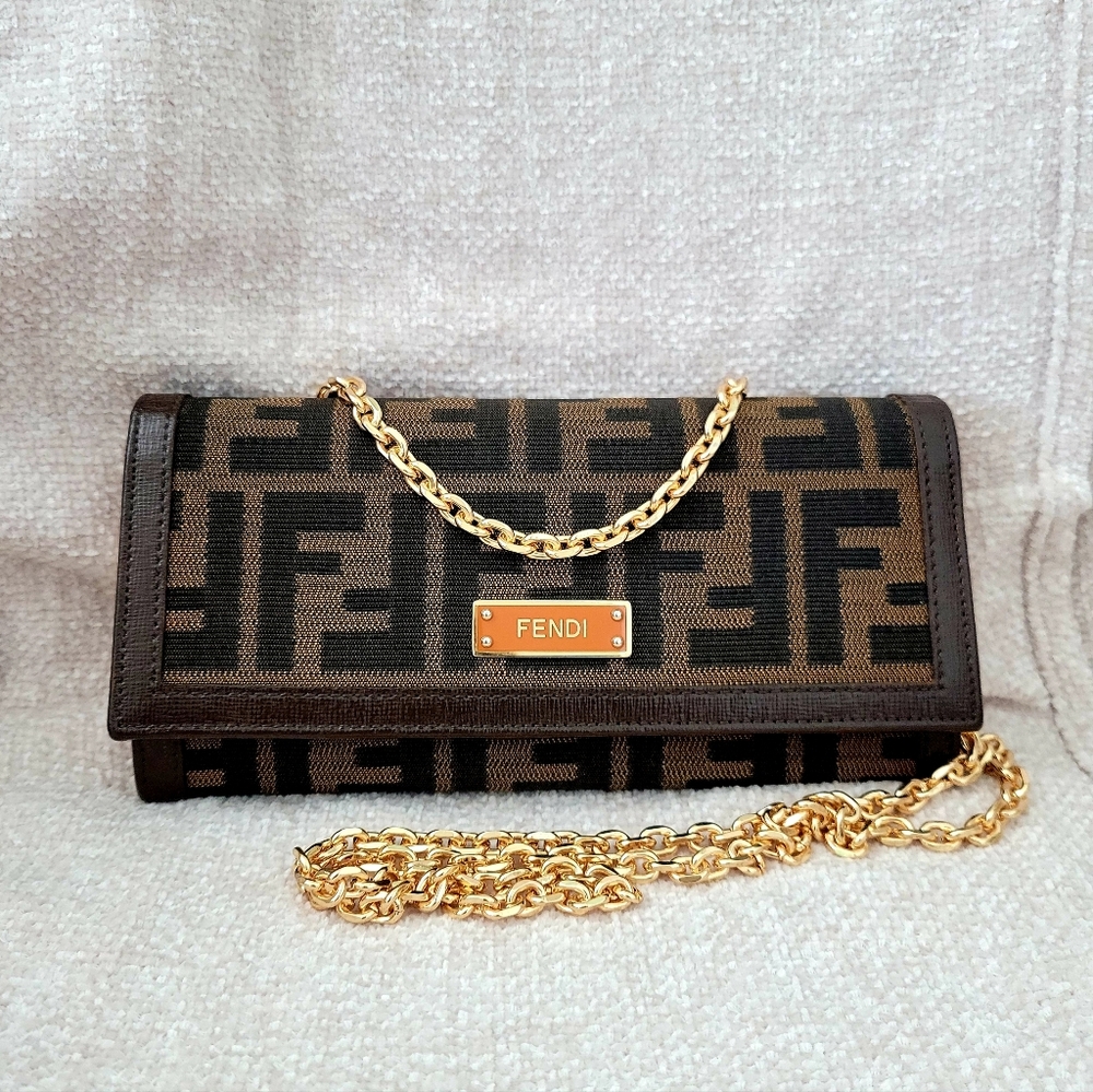 Fendi FF Zucca Wallet With Chain Crossbody Mama Baguette